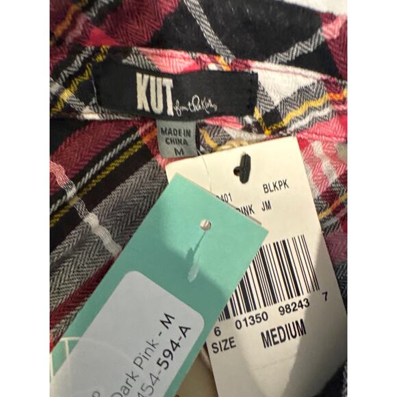 Kut from the Kloth Women’s M Red Black Plaid Button Shirt NWT - Picture 6 of 7